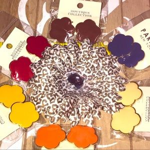 Bundle of 6 Five Petal Flat Flower Enamel Earrings